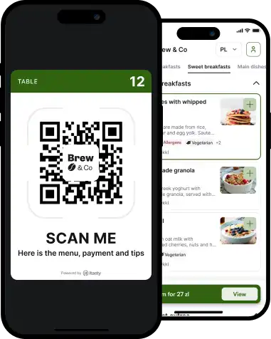 Menu QR iTasty otwarte na telefonie klienta